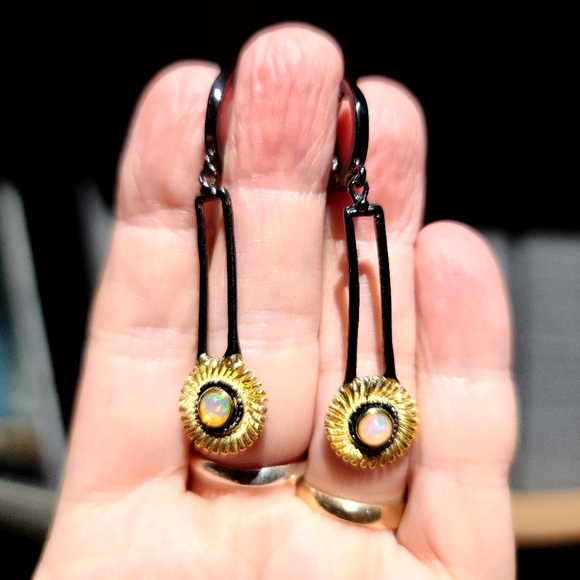 Opal dramatic sterling gold & Rhodium drop earrings - Picture 6 of 6